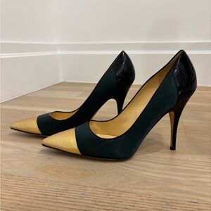 Kate Spade Cap Toe High Heels in Dark Green, Black and Gold - Size 11